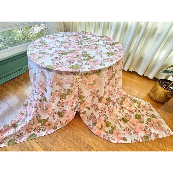 Vintage 1970s curtain, dramatic oversized pink flowers, sheer, rod heading panel - Picture 4 of 10